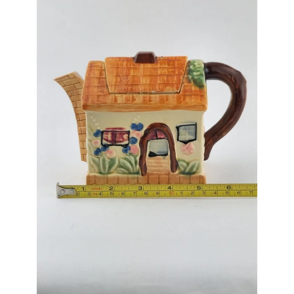 Teapot Thatched‎ Roof Cottage House Hand Painted Vintage Japan